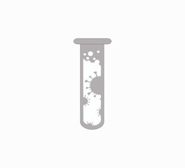 Coronavirus test tube - research and development of a worldwide pandemic vaccine. Vector flat icon chemical flask with a virus - isolated on white background