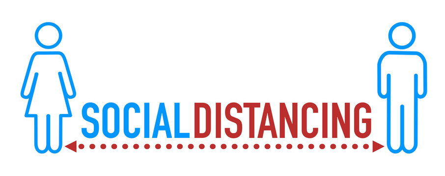 Social distancing icon with word