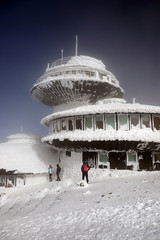 KARPACZ, POLAND - MARCH 08, 2020: A disc-shaped observatory with a weather station and restaurant...