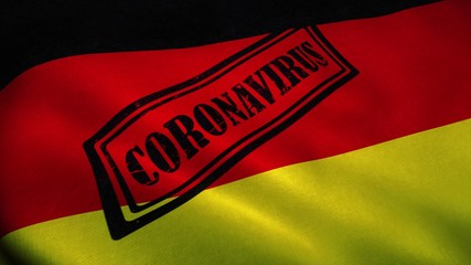 CORONAVIRUS stamp on the national flag of Germany. Coronavirus concept. 3d illustration