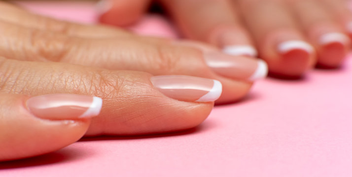 female fingers with a beautiful manicure. front view, close-up