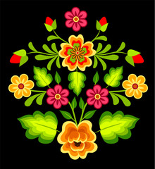 Mexican floral element on black background
