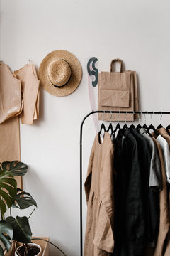 Iron stand with organic clothes.