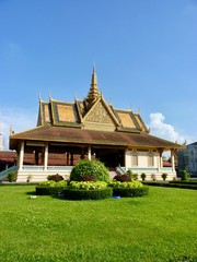 Golden roofs of Royal Palace in Phnom Penh during evening, Cambodia