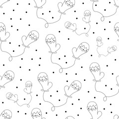 Cute winter Christmas seamless pattern with hand drawn mittens. New Year holiday kids texture for textile, wrapping paper, wallpaper, new year decor