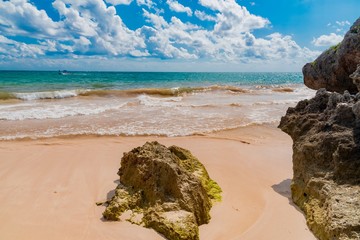 Tulum beach in Mexico surrounded by Mayan temples