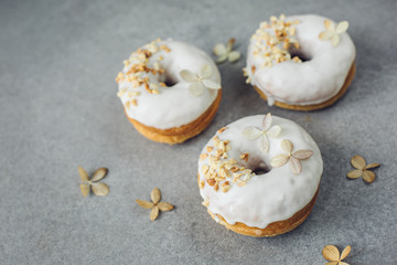 Donuts with white chocolate icing