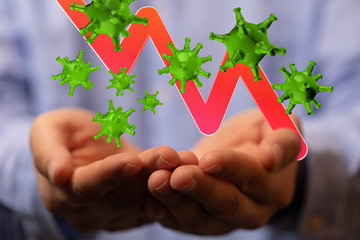 Economic impact of virus on global economy. Recession and financial crisis concept. 3D rendered...