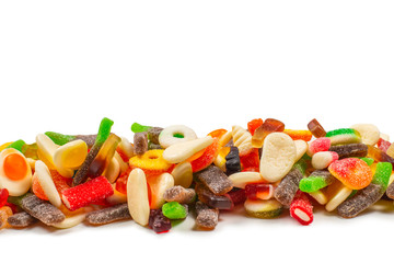 Assorted gummy candies. Top view. Jelly  sweets.
