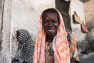 Old african muslim woman smiling