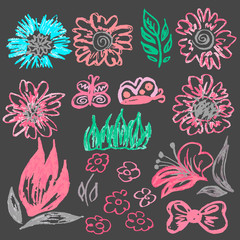 Cute childish drawing with wax crayons