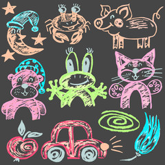 Cute childish drawing with wax crayons