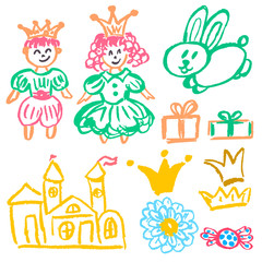 Cute childish drawing with wax crayons