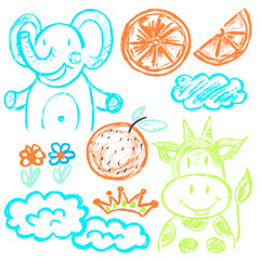 Cute childish drawing with wax crayons