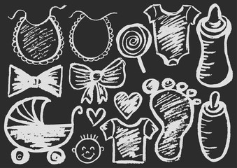 Cute childish drawing with wax crayons