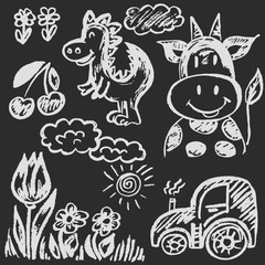 Cute childish drawing with wax crayons