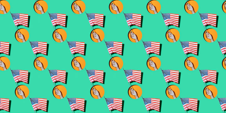 Infinite pattern of a Hand holding a usa flag