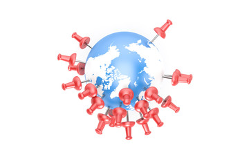 3D Rendering of Globe with Pin Marker Set