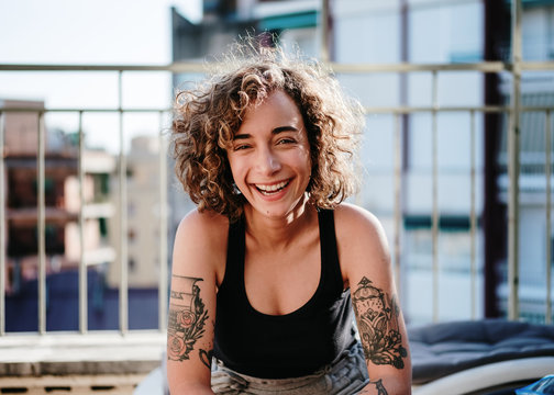 Portrait of a woman on a rooftop in Barcelona