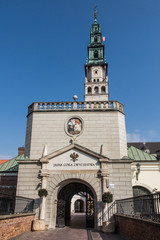 Czestochowa, Poland, 19 March 2020: Entrance gate to the sanctuary of the Mother of God in Jasna Góra in Częstochowa. Because of the Coronavirus COVID-19 epidemic, there are no people