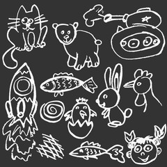 Cute childish drawing with wax crayons