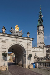 Naklejka na ściany i meble Czestochowa, Poland, 19 March 2020: Entrance gate to the sanctuary of the Mother of God in Jasna Góra in Częstochowa. Because of the Coronavirus COVID-19 epidemic, there are no people