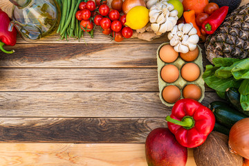 Colorful composition of assorted vegetables,lettuce, cabbage, onions, bell peppers,Studio photography. No people. Healthy eating concept. Organic and fresh food concept.on  background