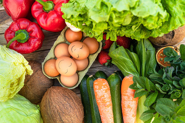 Colorful composition of assorted vegetables,lettuce, cabbage, onions, bell peppers,Studio photography. No people. Healthy eating concept. Organic and fresh food concept.on  background