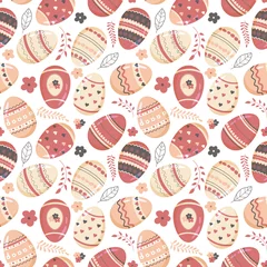 Gordijnen Vector seamless pattern of a color eggs. Illustration of easter decorative eggs background textile or wrapping. Traditional easter ornament. Happy easter. Hand-drawn. Vector illustration. © Alena