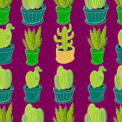 Cute vector illustration. Cartoon images of cactus. Cacti, aloe, succulents. Decorative natural elements