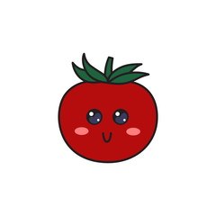 Cute tomato character with face. Kawaii doodle tomato isolated on white background.