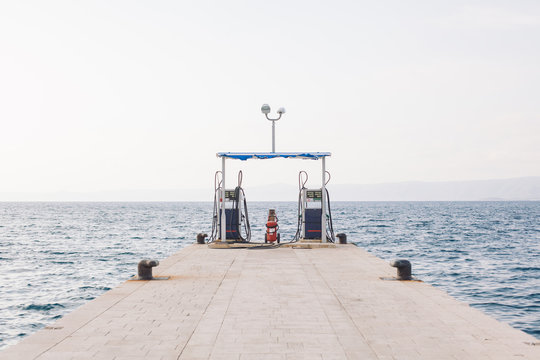 Fuel dock and Mediterranean see in the morning
