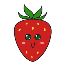 Obraz premium Cute strawberry character with face. Kawaii doodle strawberry isolated on white background.