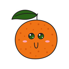 Cute orange character with face. Kawaii doodle orange isolated on white background.