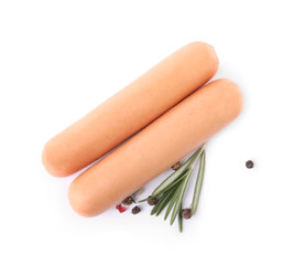 Tasty sausages on white background. Meat product
