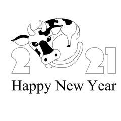 Bull 2021 black silhouette. A cow with a long tongue and the inscription 