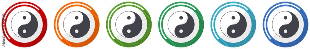 Leinwandbilder ying yang icon set, flat design vector illustration in 6 colors options for webdesign and mobile app