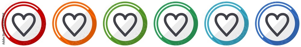 Poster Heart icon set, flat design vector illustration in 6 colors options for webdesign and mobile applications