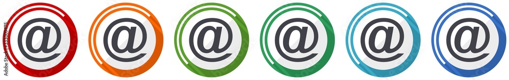 Aufkleber email icon set, flat design vector illustration in 6 colors options for webdesign and mobile applica