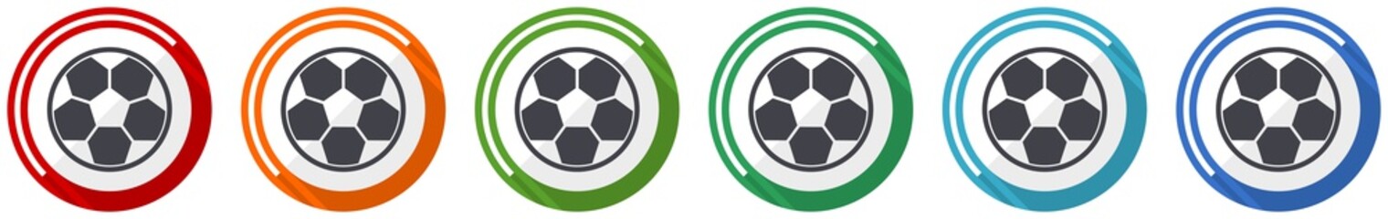 Soccer icon set, flat design vector illustration in 6 colors options for webdesign and mobile applications