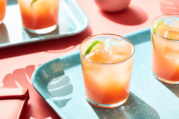 Glasses of mocktail with lime slice