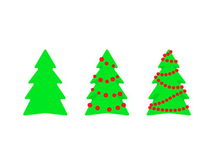 Vector illustration, Christmas tree flat cartoon set. Isolated on white background. Applicable as a decorative element for interior designs, greeting postcards, posters, flyers etc.