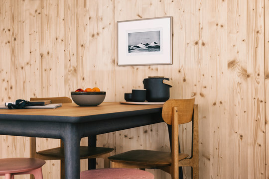 Table in Modern Minimalist Tiny House Made of Wood