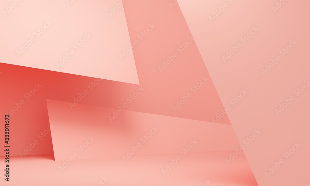 Poster coral geometric abstract background with sharp corners. 3d rendering