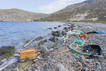 Sea trash washed ashore on a Greek island.