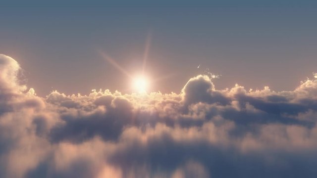 Infinite Fly above clouds at Sunset - Realistic 3D Render - Seamless video in POV
