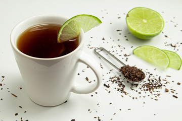 Cup of toasted Erva-Mate Tea with lemon.