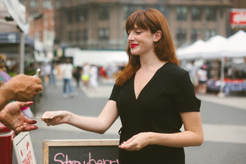 Woman shopping local