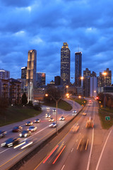 Obraz na płótnie Canvas Vertical of Atlanta, Georgia city center at sunset