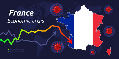 Coronavirus in world. Quarantine and global recession. France hit by coronavirus outbreak and pandemic. Concept of world and local economy crisis